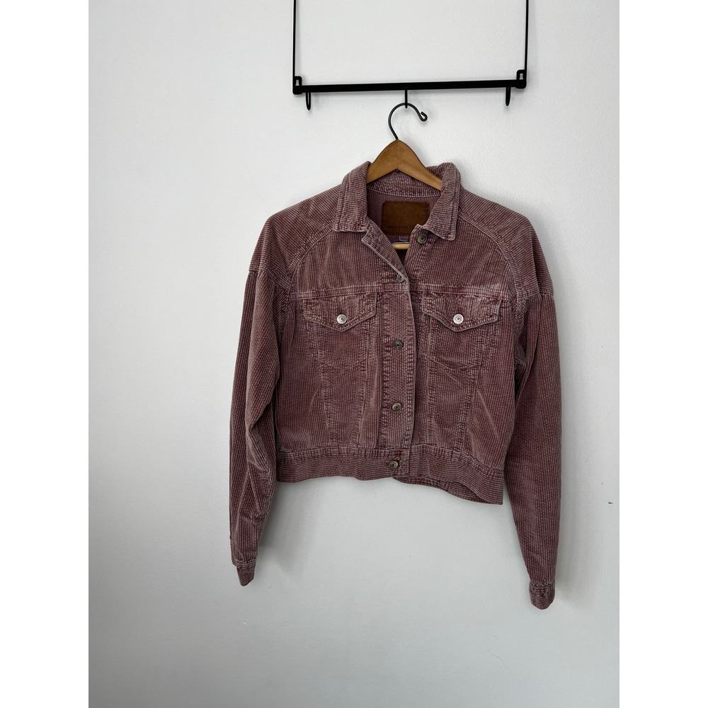 American Eagle Womens Corduroy Trucker Jacket Mauve Pink Cropped Small Y2K
